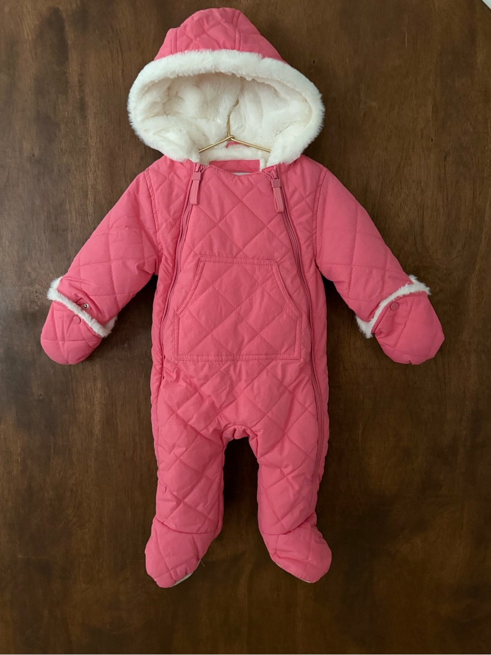 Urban Republic Quilted Hooded Pink Infant Snowsuit with Faux Fur Trim